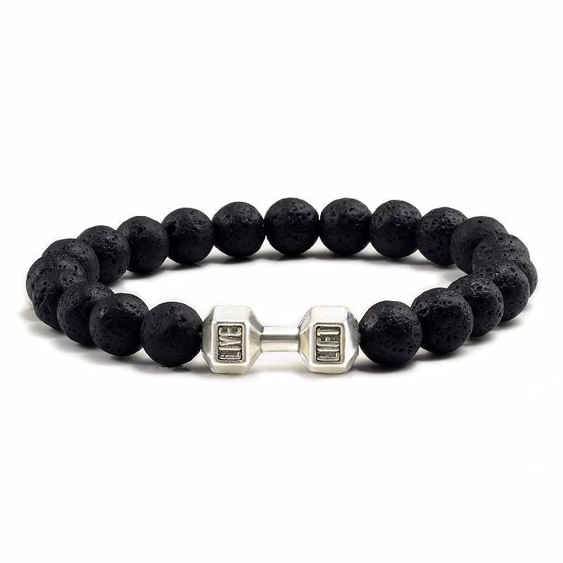 Natural Volcanic Stone Beads Bracelets Black Lava For Men by GJG Denim