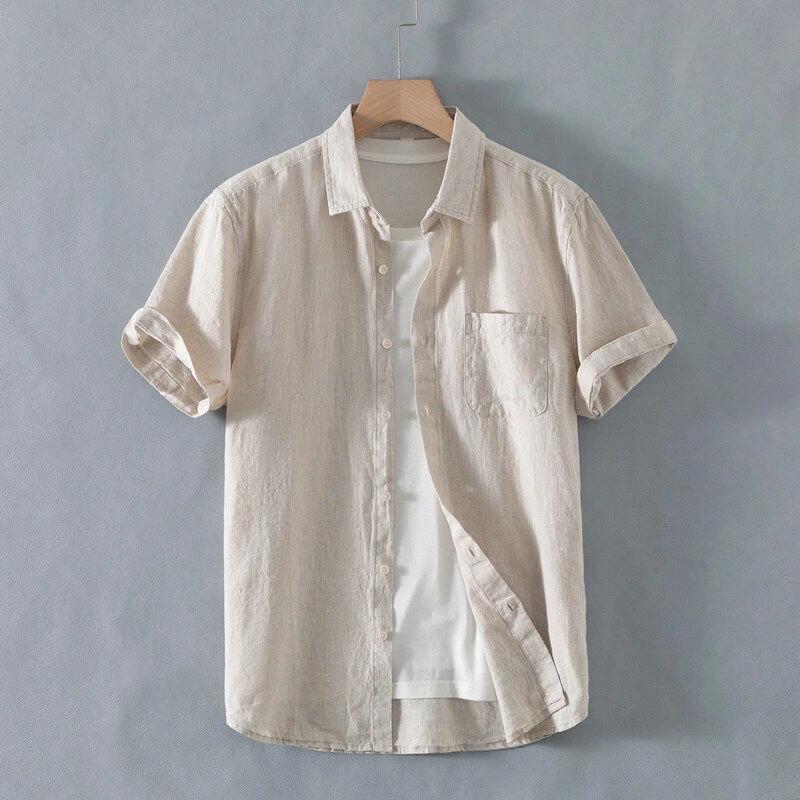 Loose Casual Linen Short-sleeved Shirt by GJG Denim