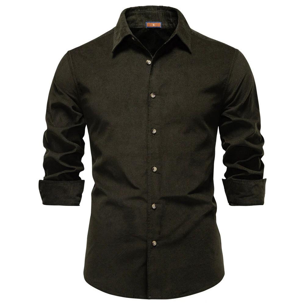 Men's Corduroy Pure Cotton Business Casual Long Sleeve Shirt by GJG Denim