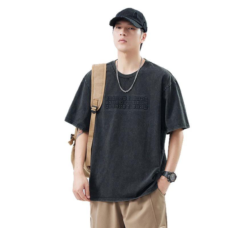 Trendy Loose-fitting Versatile Heavyweight Short-sleeve T-shirt For Men by GJG Denim