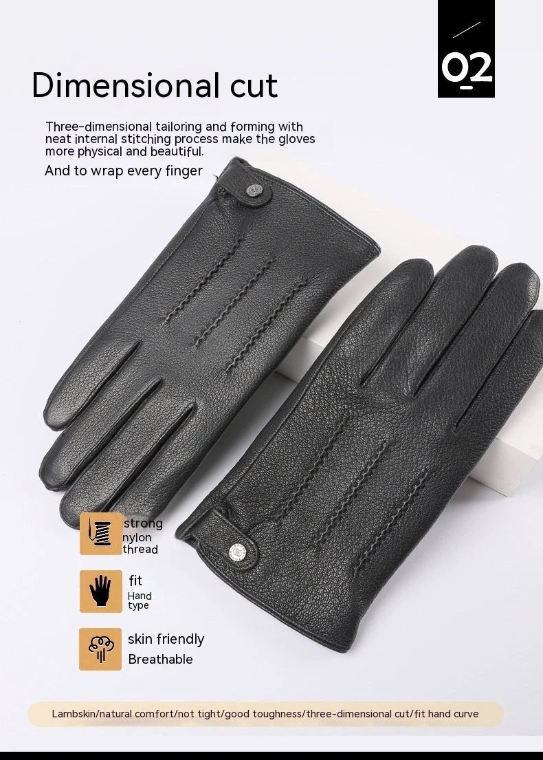 Fleece-lined Thickened Leather Gloves For Men by GJG Denim