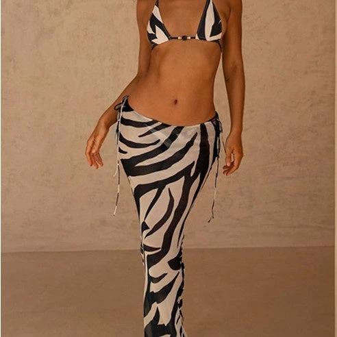 Printed Bikini Strappy Skirt Casual Suit by GJG Denim