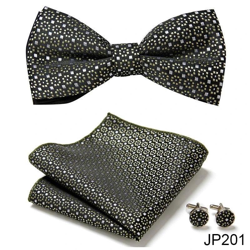 Men's Formal Bow Tie Handkerchief and Cuff links Set by GJG Denim