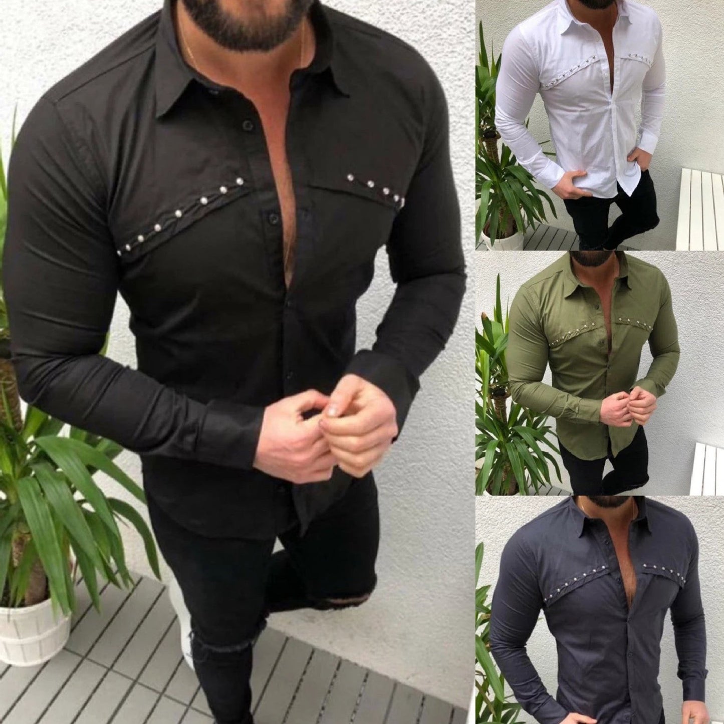 Men's Casual Solid Color Shirt by GJG Denim