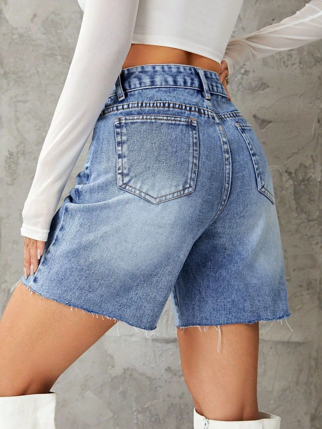 Frayed Hem Denim Shorts by Lady Ros