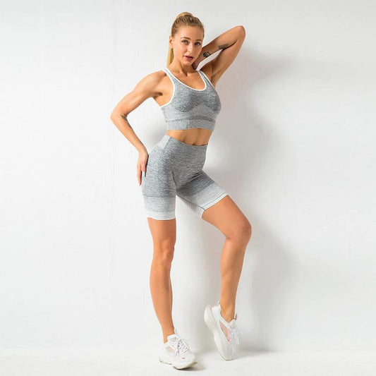 Seamless Yoga Wear Sports Suit Women Fitness Vest Bra Hip Lifting Tight Yoga Shorts by GJG Denim