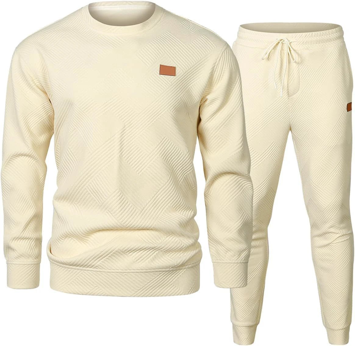 Men's Sports Casual Round Neck Jacquard Two-piece Knitted Sweater Set by GJG Denim