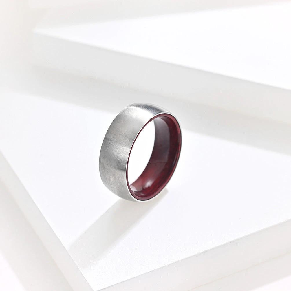 Titanium Steel Inner Inlaid Wood Surface Brushed Simple Ring by GJG Denim