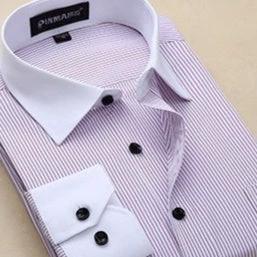 Men's Striped Business Long Sleeve Shirts by GJG Denim