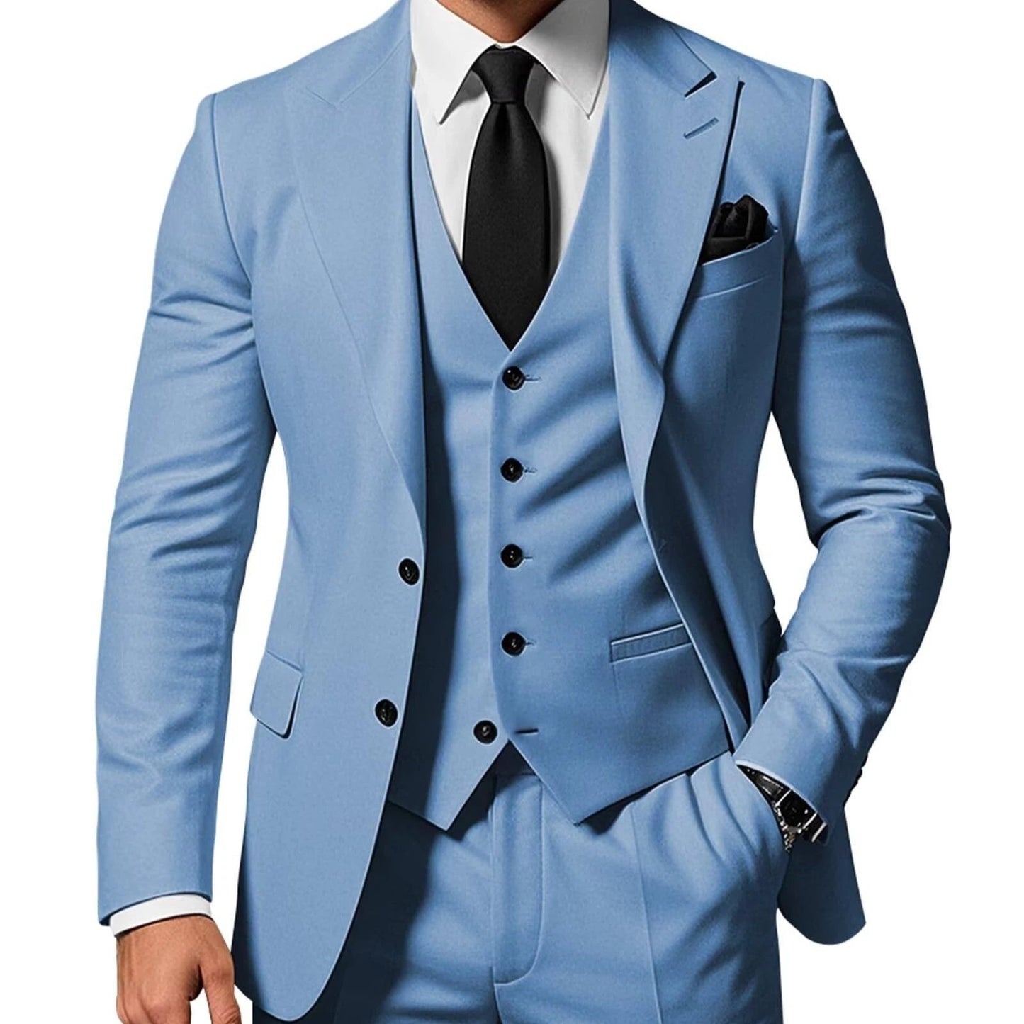 Men's Solid Color 2-piece Buckle Casual Jacket Vest Pants Suit by GJG Denim