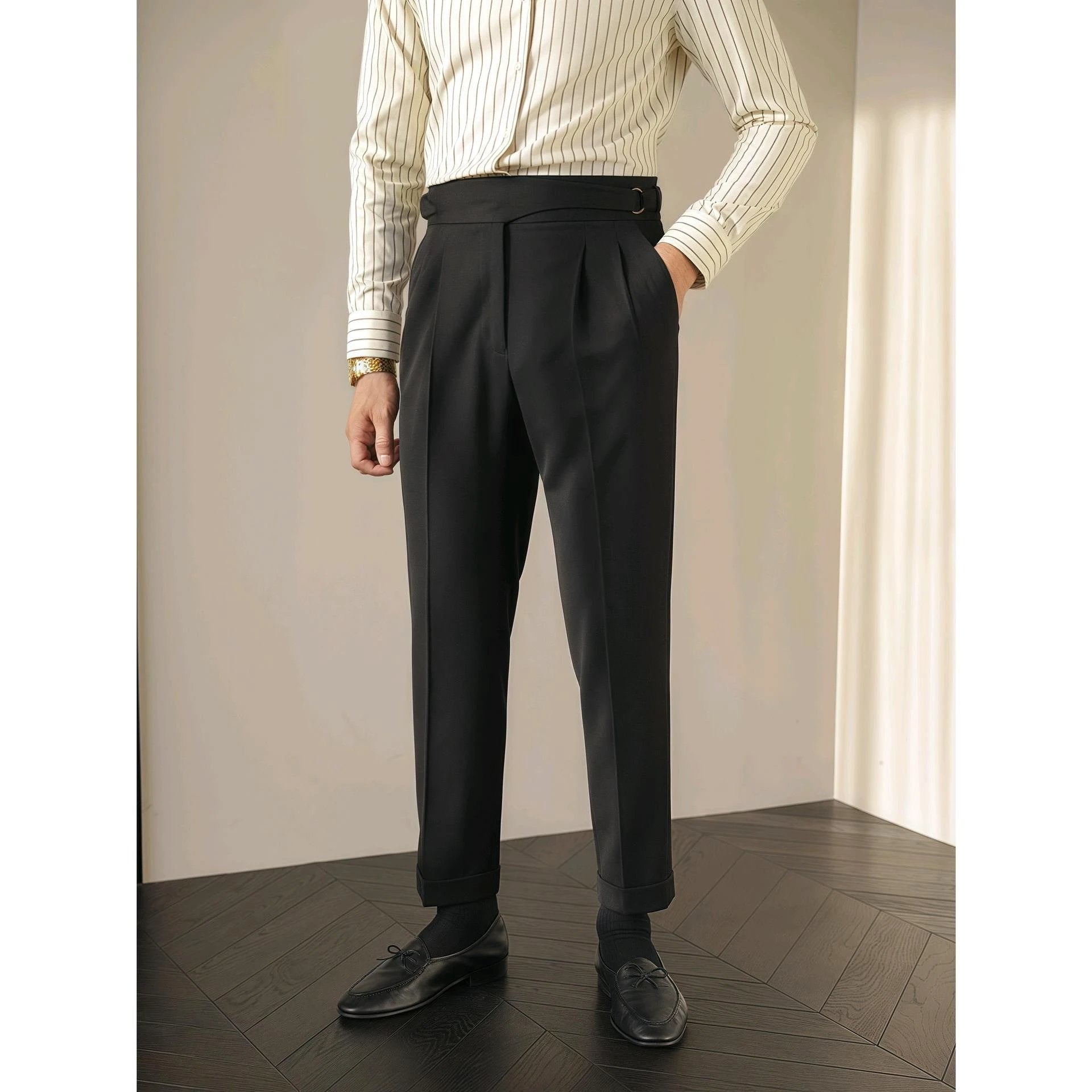 Men's Retro Business Casual Paris Buckle Pants by GJG Denim