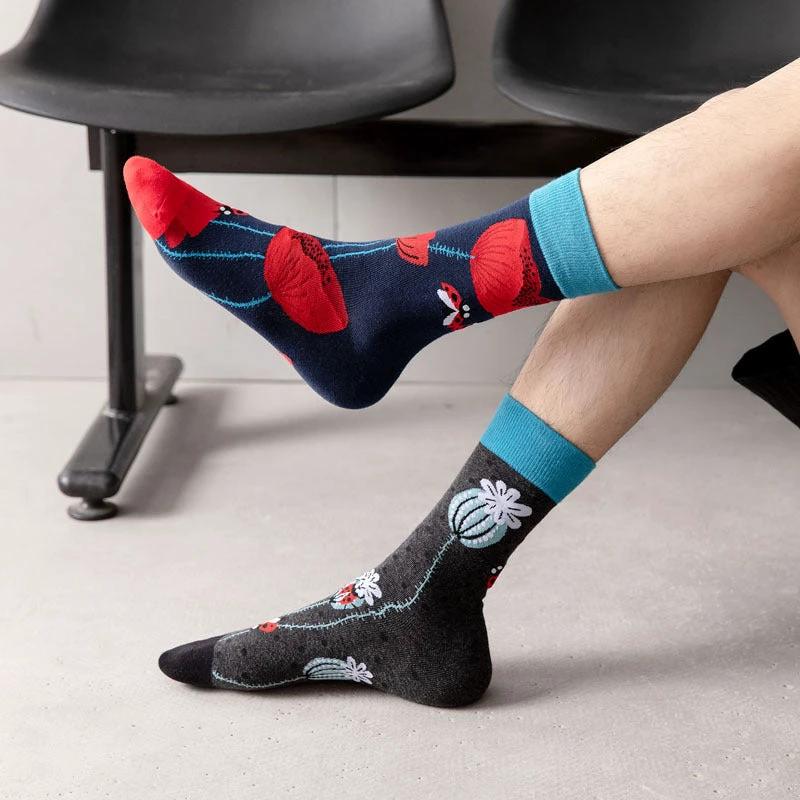 Men's Mid-calf Length Casual Cartoon Foot Socks by GJG Denim