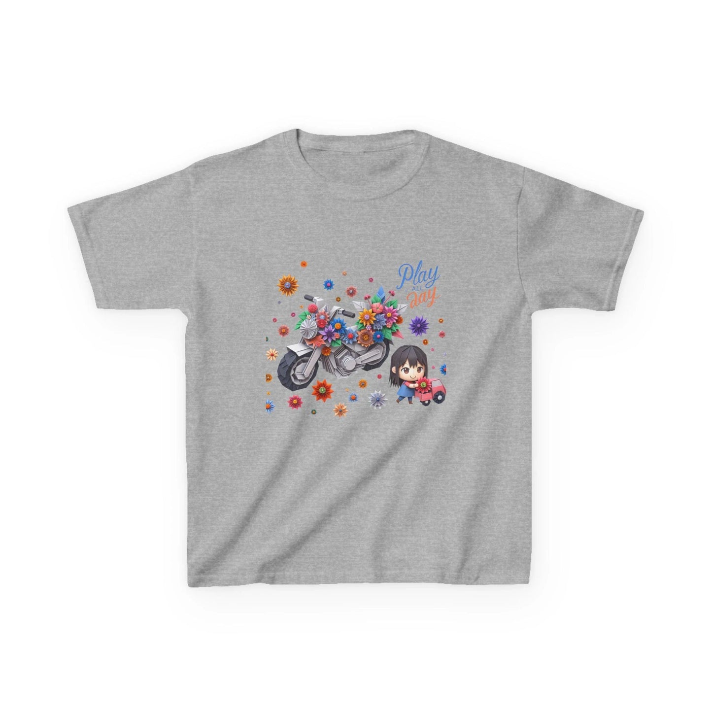 Play all Day Motorcycle Tee - Fun Floral Design for Young Adventurers by Printify