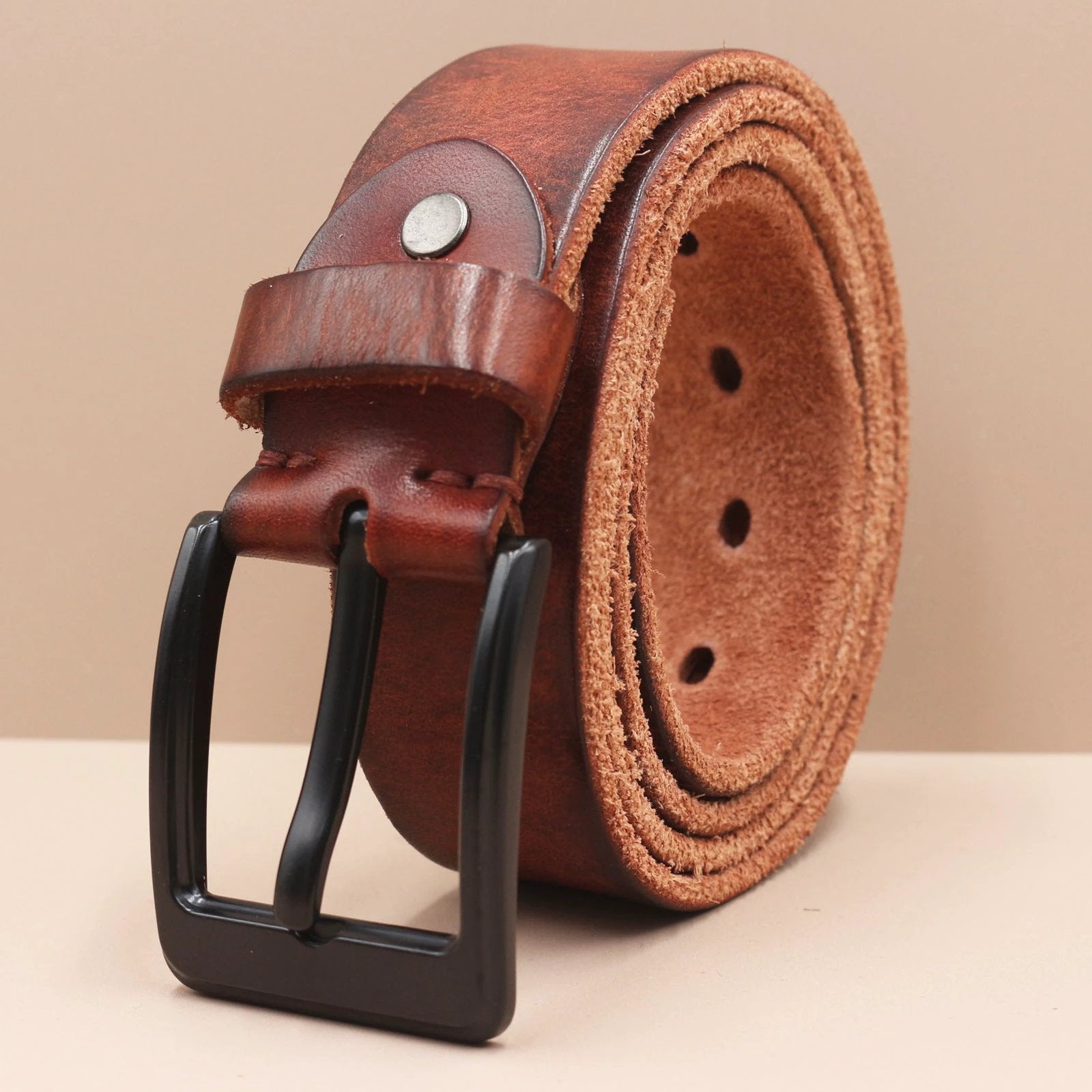 Top Layer Leather Pin Buckle Men's Belt by GJG Denim