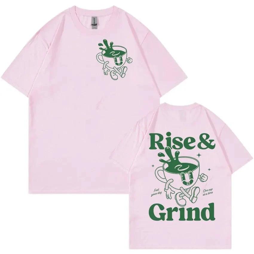 "Rise And Grind" Coffee Fun Expression Cartoon T-shirt For Men by GJG Denim