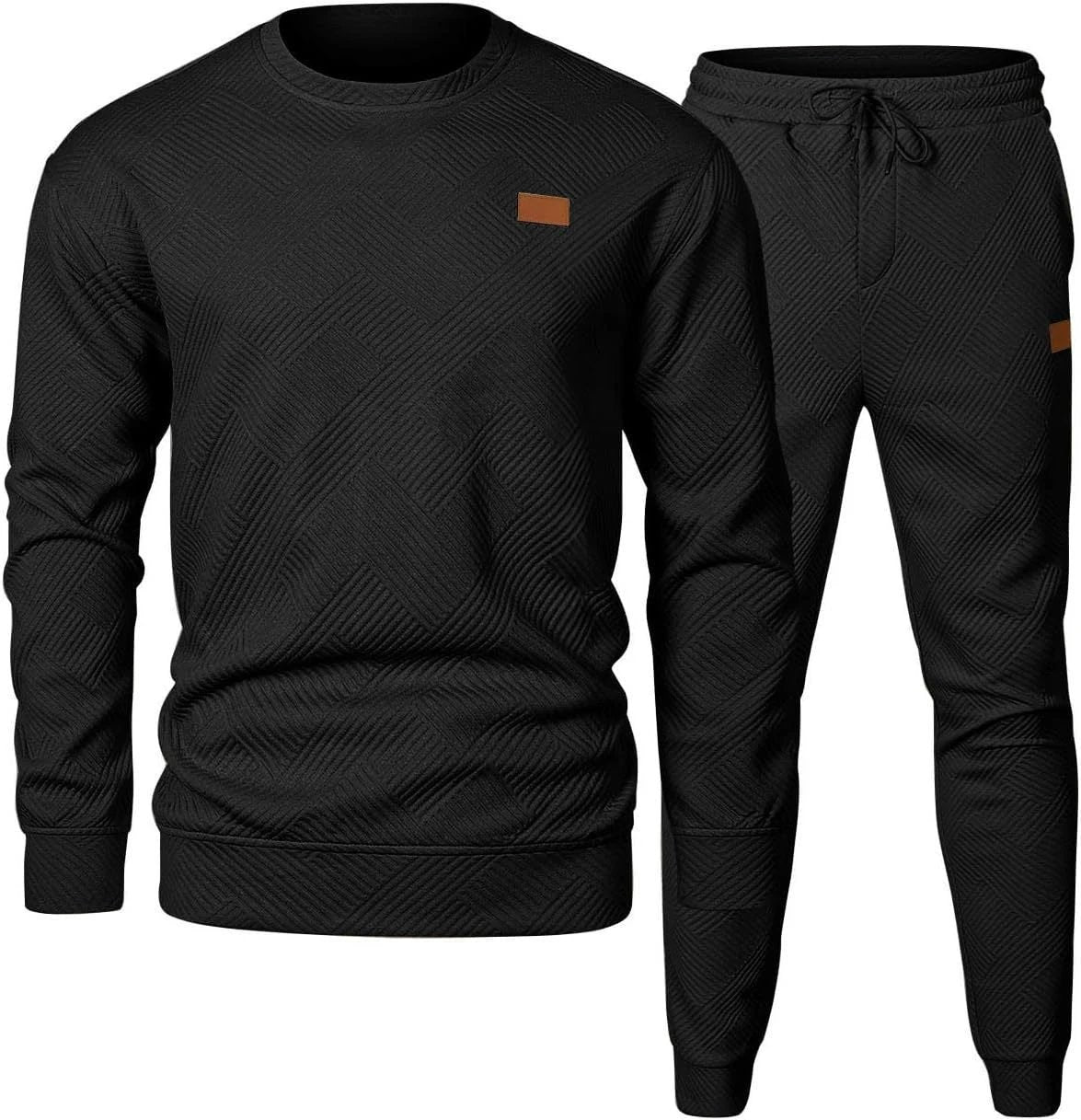 Men's Sports Casual Round Neck Jacquard Two-piece Knitted Sweater Set by GJG Denim