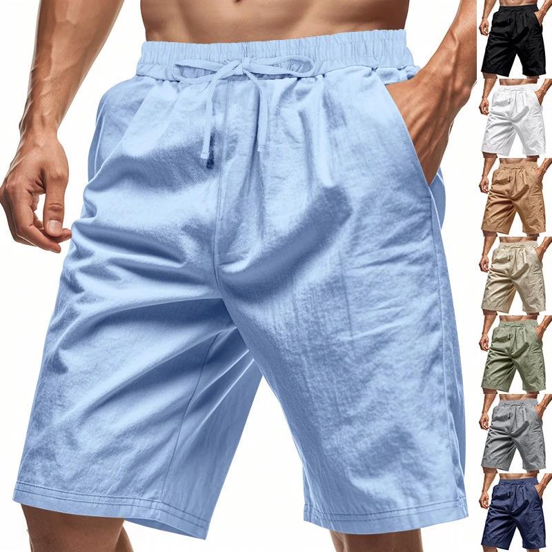 Men's Pants Loose Casual Linen Solid Color Shorts by GJG Denim