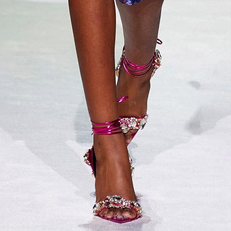 European And American Super High Heel Pointed Toe Rhinestone Fashion Banquet Catwalk by GJG Denim