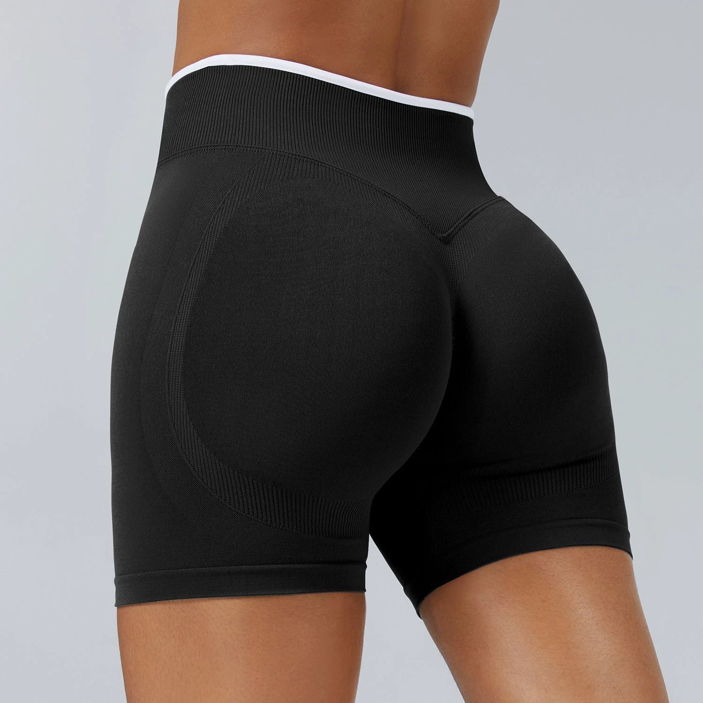 Color Matching Seamless Tight Yoga Shorts Peach Hip Raise by GJG Denim