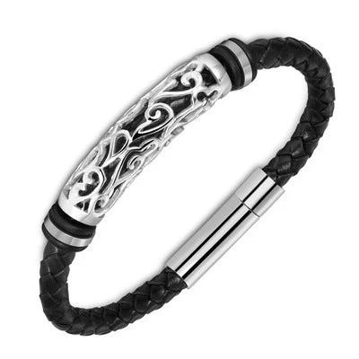 Stainless Steel Leather Bracelet For Men by GJG Denim