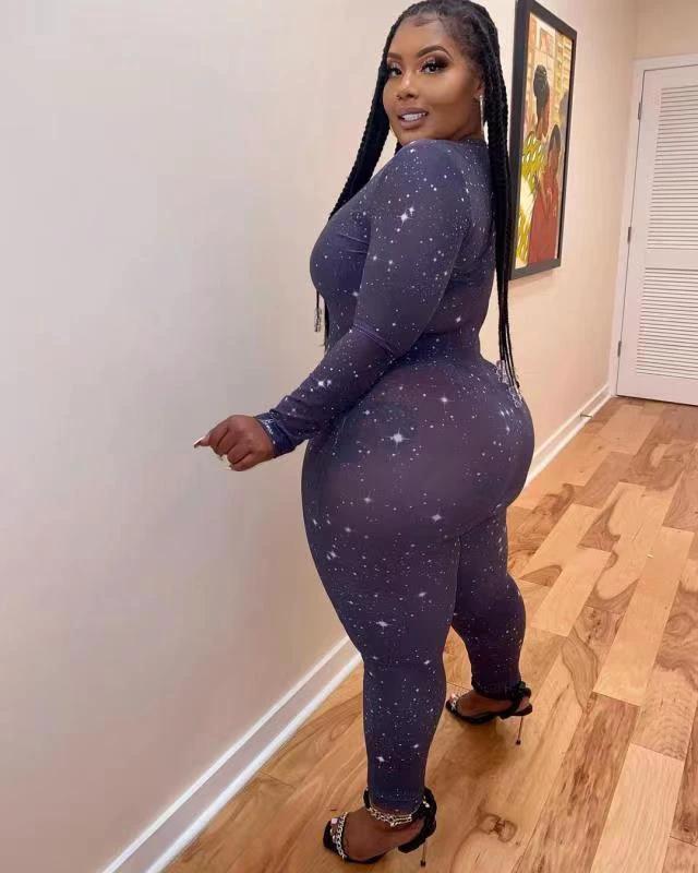 Hot Sale Sheer Temptation Printed Mesh Plus Size Jumpsuit by GJG Denim