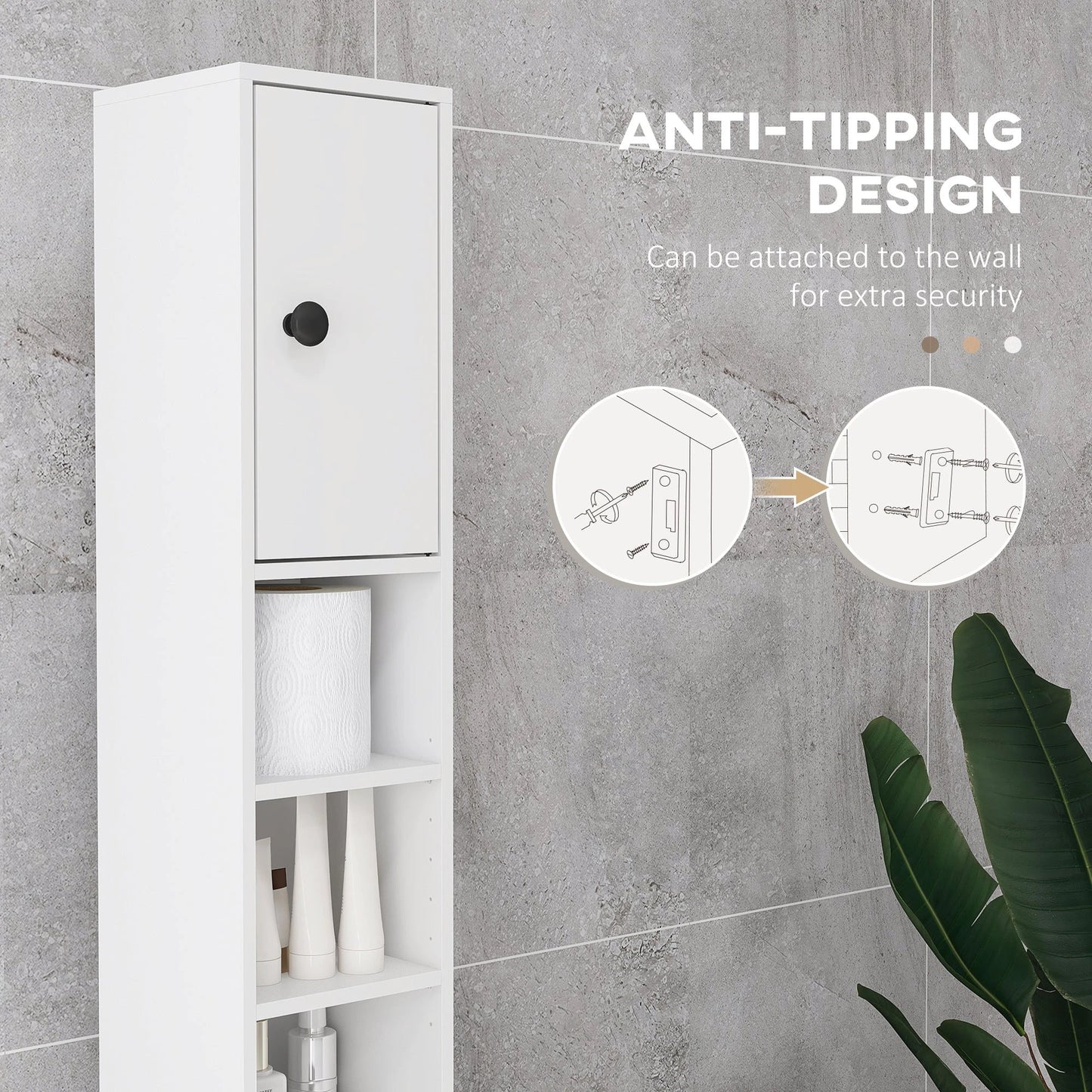 71" Small Bathroom Storage Cabinet, Narrow Toilet Paper Cabinet With Open Shelves, 2 Cabinets, Adjustable Shelves, White by GJG Denim