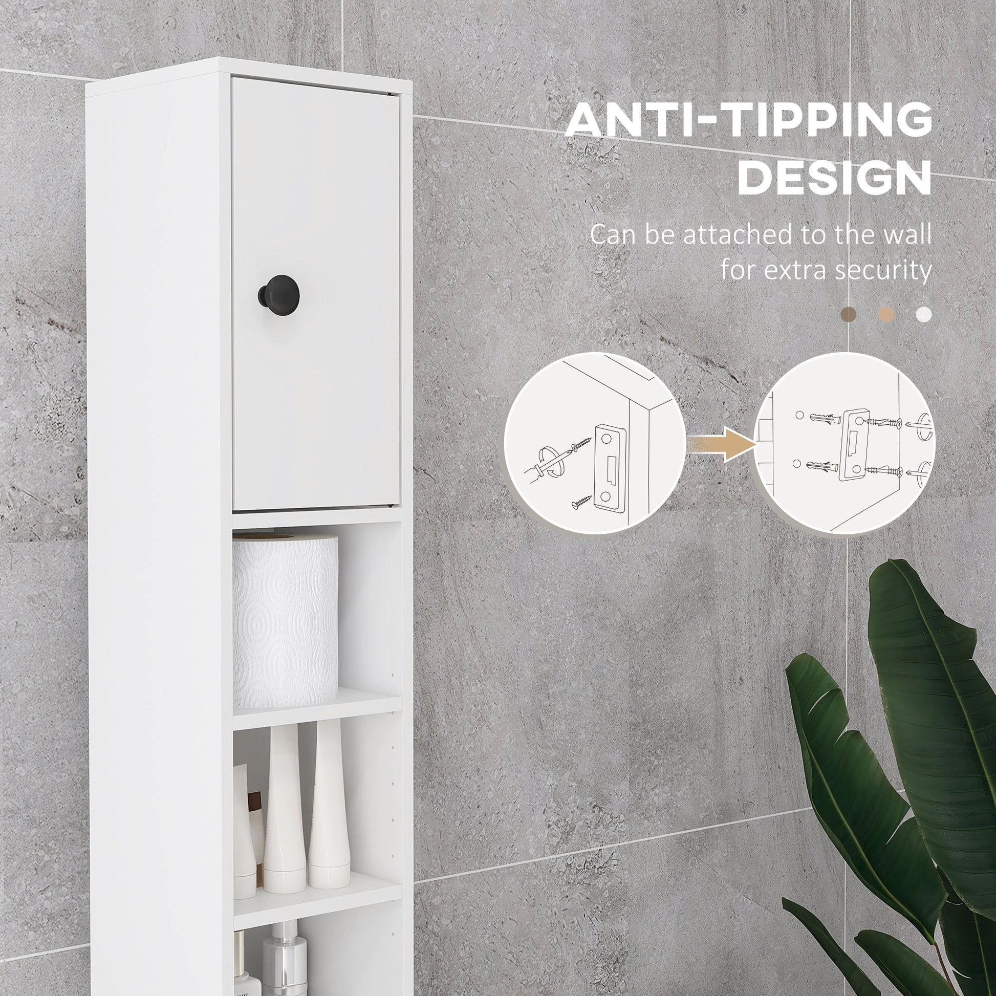 71" Small Bathroom Storage Cabinet, Narrow Toilet Paper Cabinet With Open Shelves, 2 Cabinets, Adjustable Shelves, White by GJG Denim