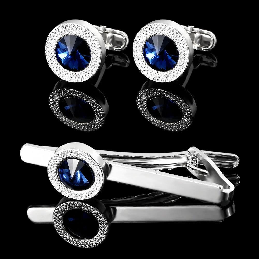 Men's Business Fashion Blue Crystal Zircon Cufflinks by GJG Denim