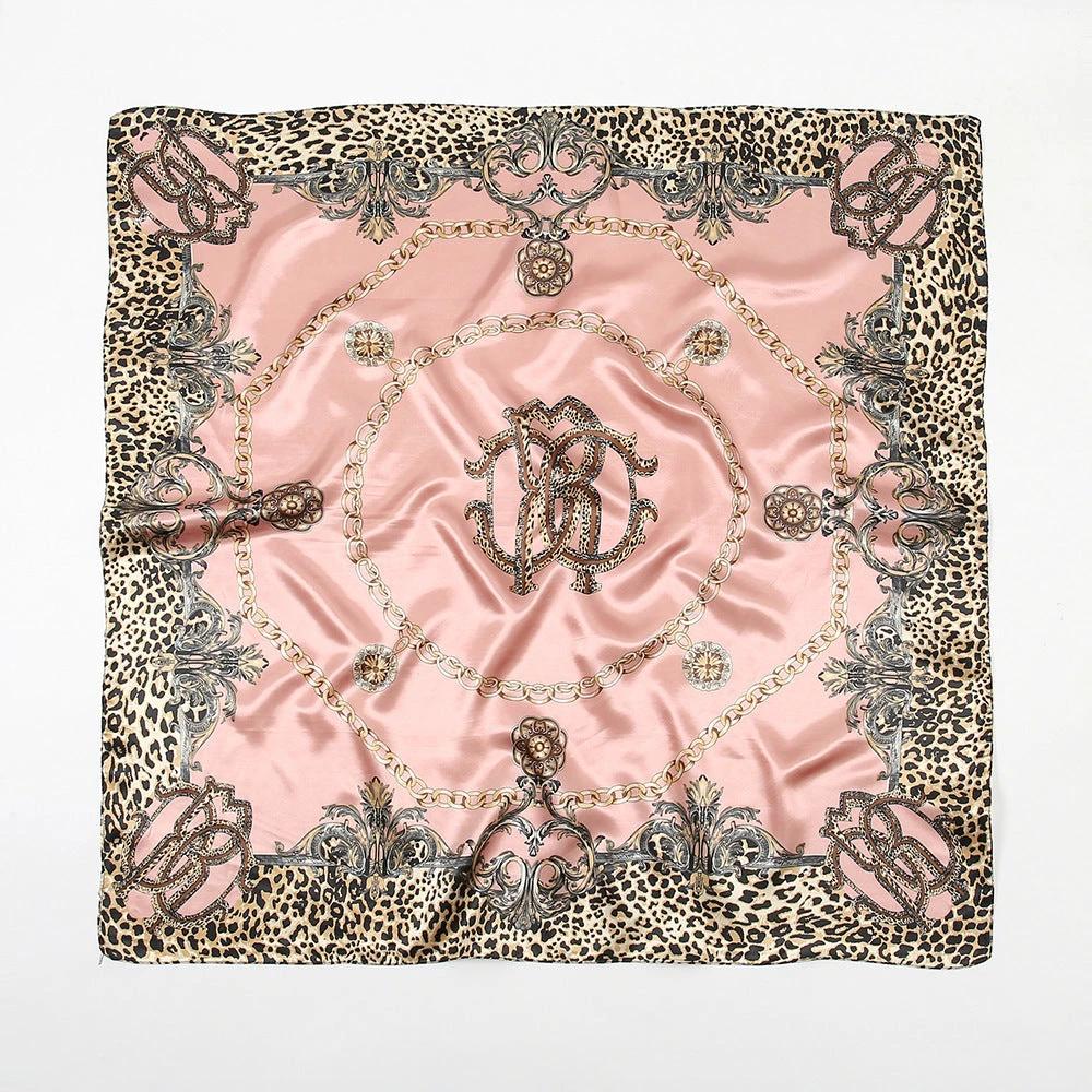 Leopard-print Chain Decorative Satin Scarf by GJG Denim