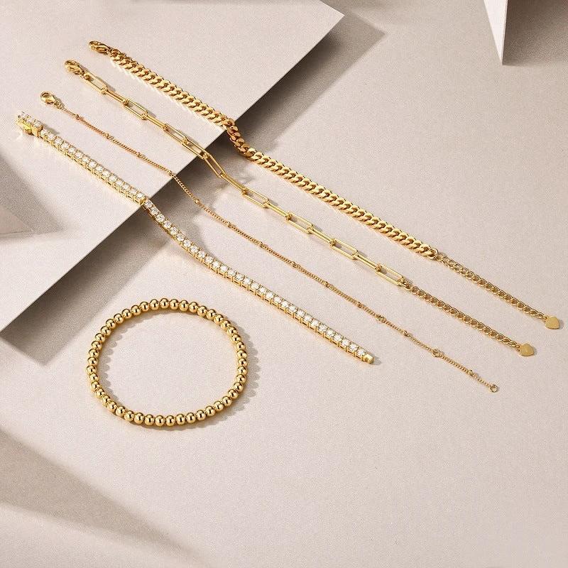 S925 Silver Gold Fashion 5-piece Stacked Bracelet by GJG Denim