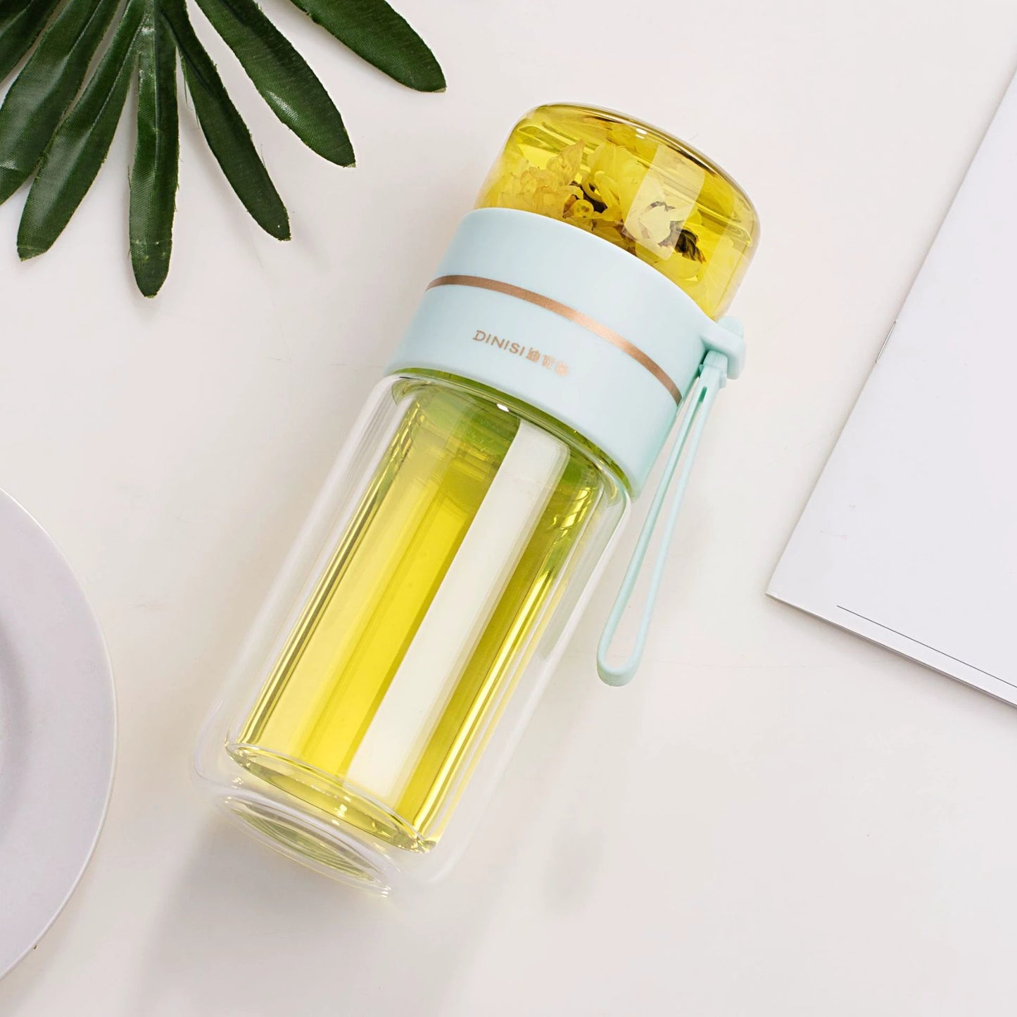 Glass Water Bottle With Tea Infuser Filter Tea Separation Double Wall Glass Bottle Leakproof by GJG Denim
