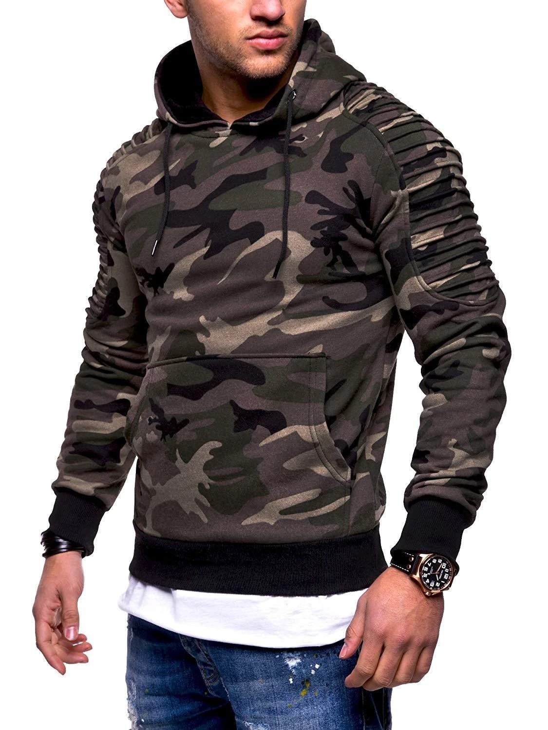 Men's Striped Pleated Raglan Sleeve Hoodies by GJG Denim