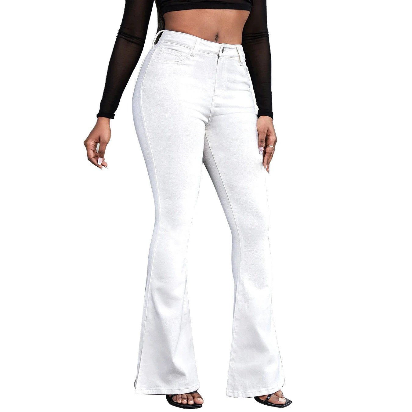 High Elastic Highwaisted Black And White Flared Pants That Slim The Figure by GJG Denim