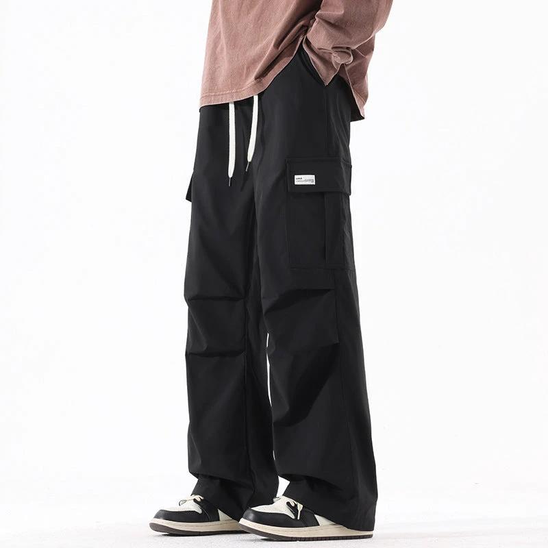 Retro High Street Fashionable Pleated Straight Cargo Pants by GJG Denim