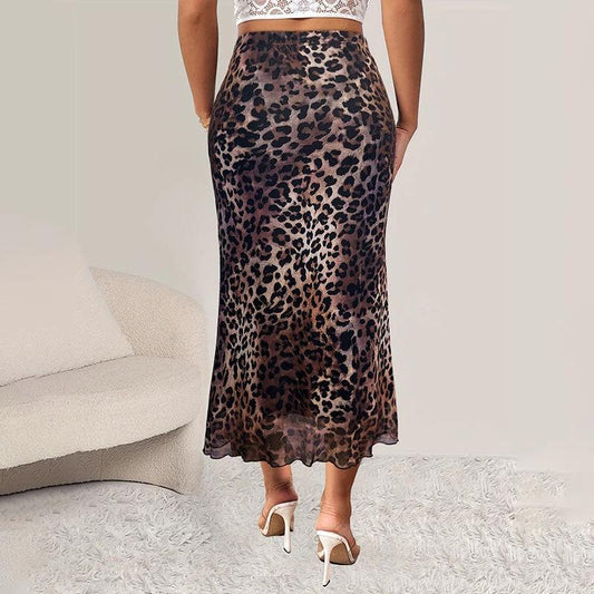 Sexy Leopard Print Stretch Mesh See-through Skirt by GJG Denim