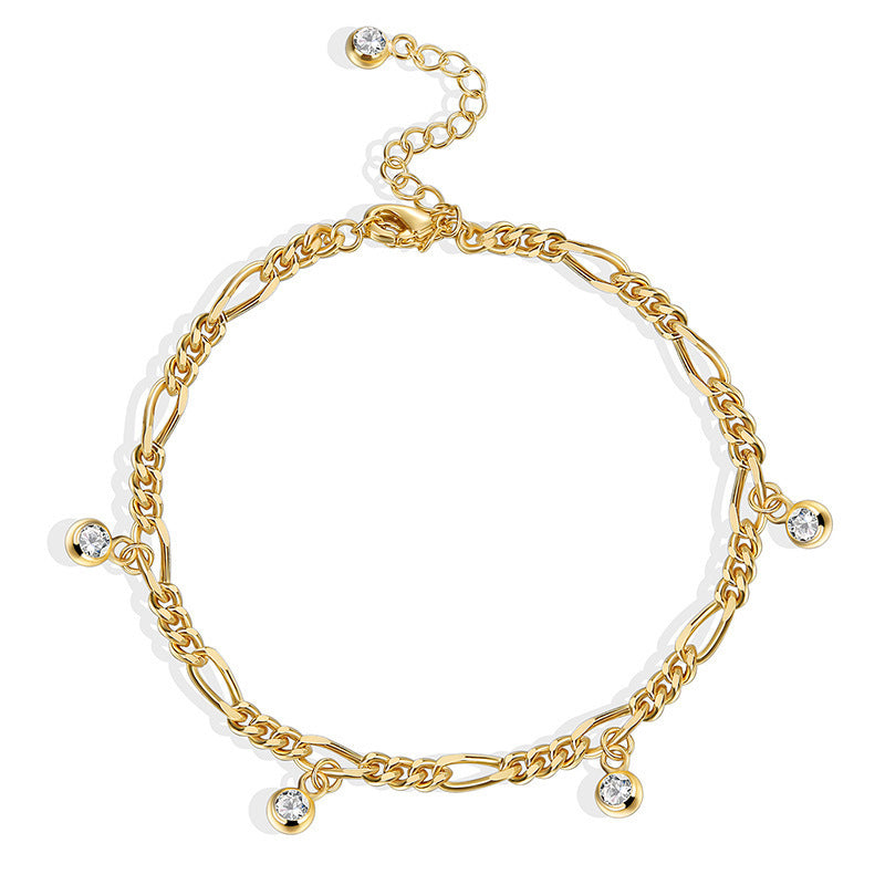 Zircon Anklet For Women Copper-plated Gold by GJG Denim
