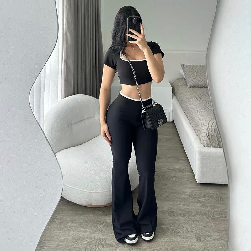 Comfortable Low Waist Elastic Navel Slightly Pull Slimming Suit by GJG Denim