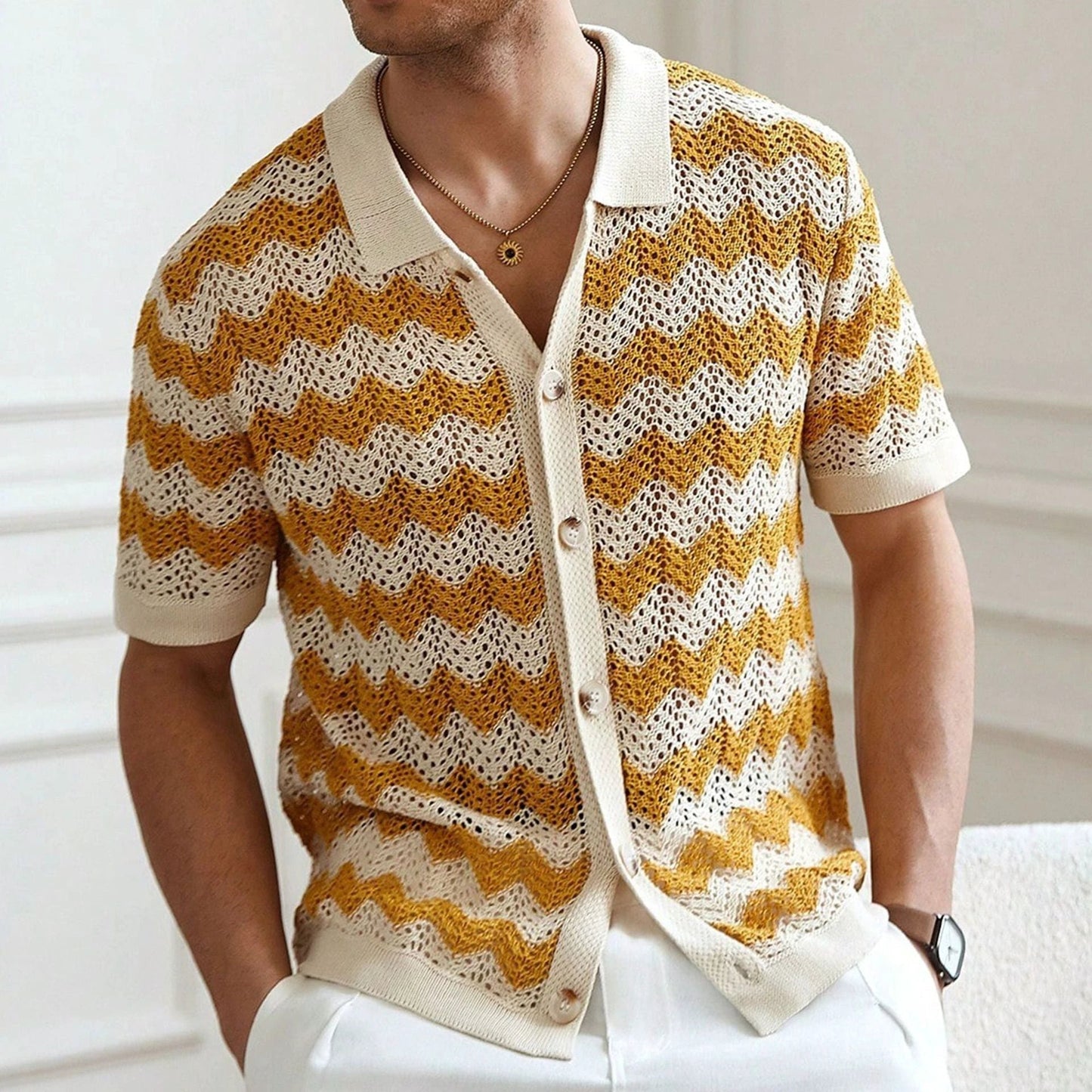 American-style Hollow Jacquard Corrugated Sweater by GJG Denim