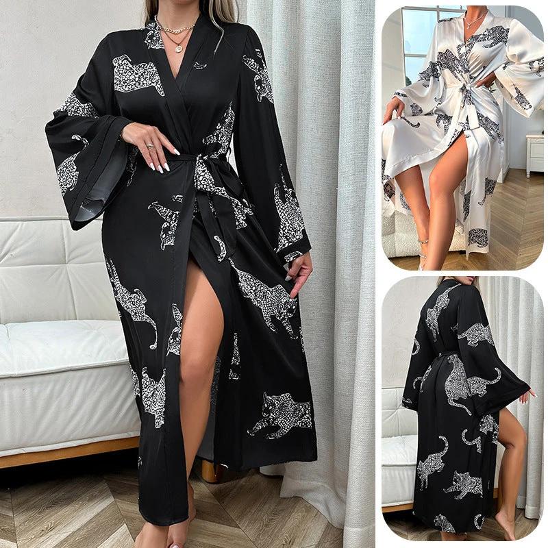 Women's Long Satin Bathrobe Night-robe Long Sleeve by GJG Denim