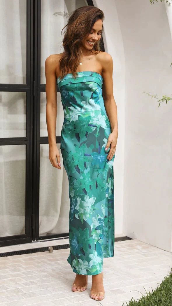 Summer Tube Top Long Dress With Backless Design INS Fashion Flowers Print Party Evening Dresses For Women by GJG Denim