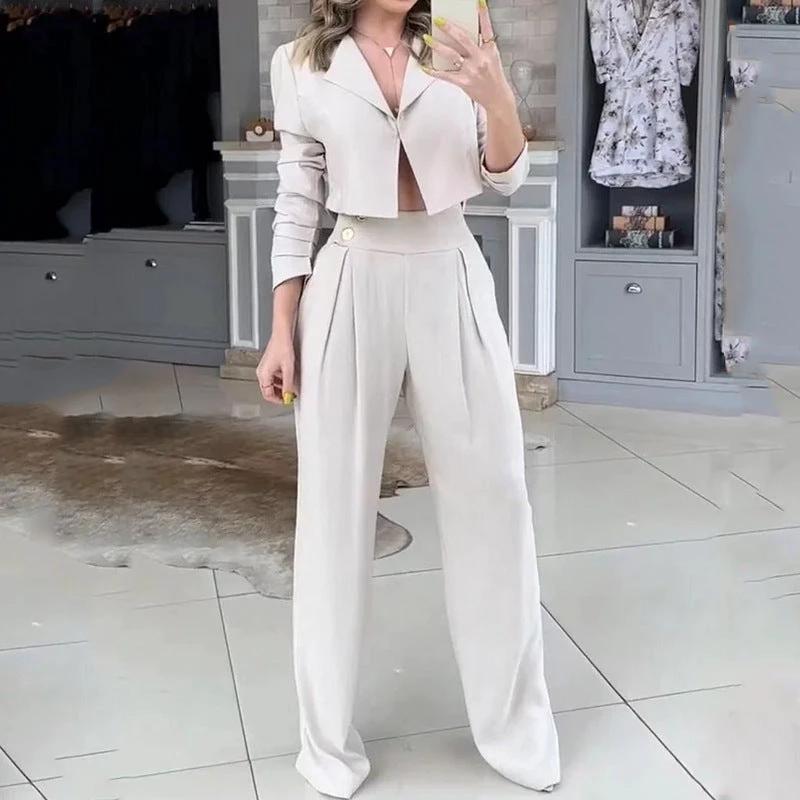 Women's Suit Autumn New Solid Color Loose Trousers Two-piece Set by GJG Denim
