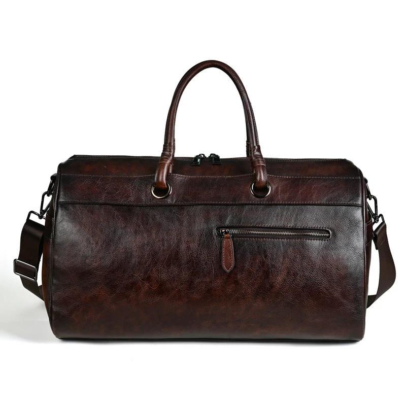 Men's Top Layer Leather Bag Handmade Retro Large Capacity by GJG Denim