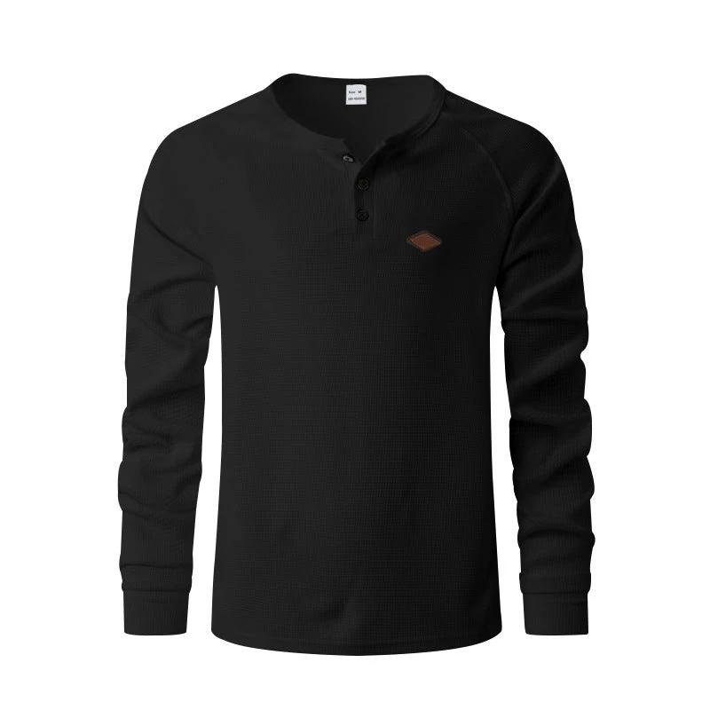 Waffle Buckle Quick-drying Raglan Henry Long Sleeve by GJG Denim