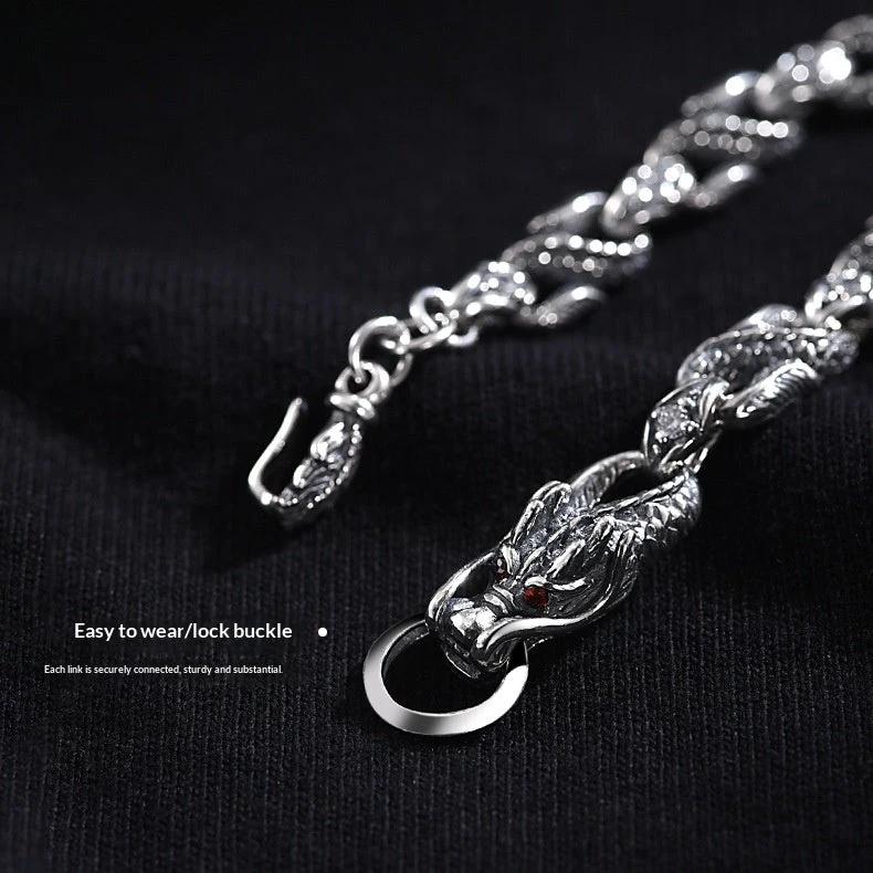 Men's 925 Sterling Silver Dragon Bone Bracelet by GJG Denim