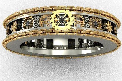 Gears Carved Finger Antique Silver Ring For Men by GJG Denim