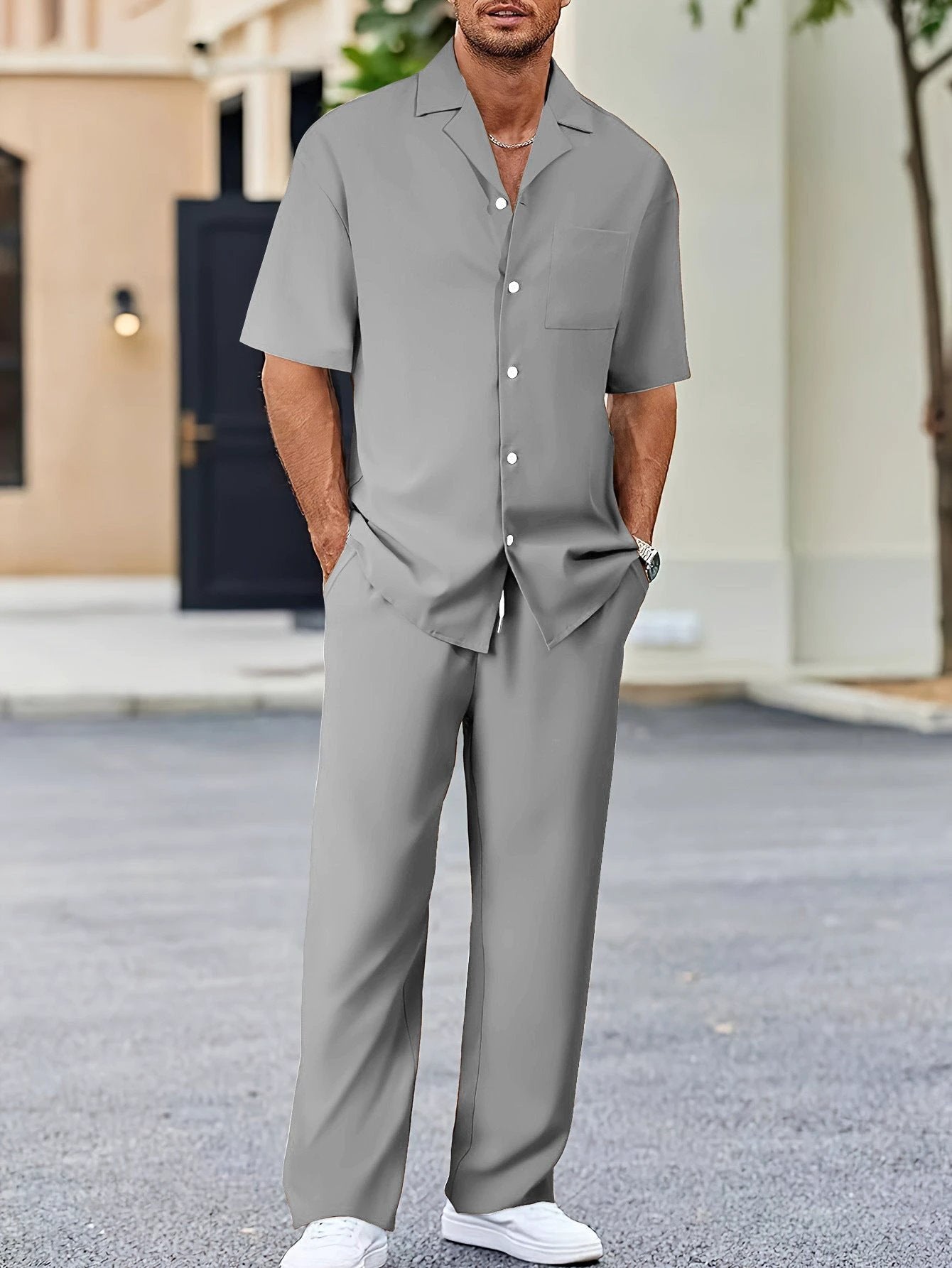 Fashionable Casual Loose Lapel Short-Sleeve Suit For Men by GJG Denim