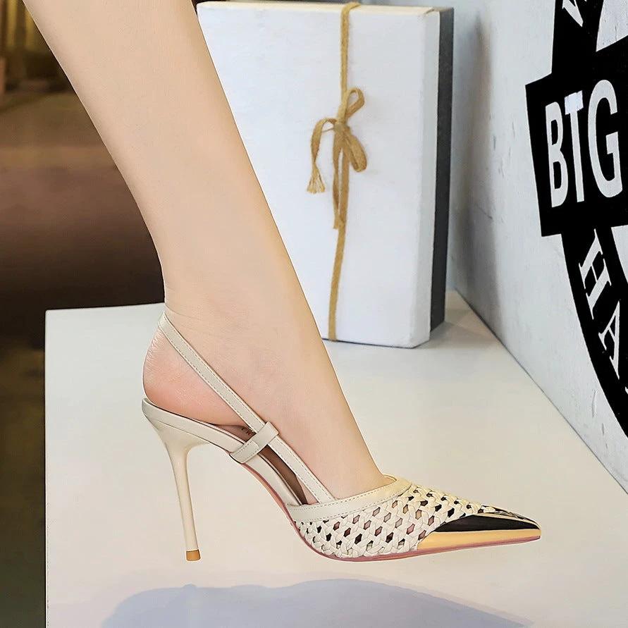 Sleek Metallic Pointed-toe Slingback Heels by GJG Denim