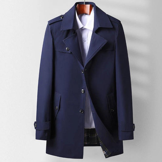 Mid-length Lapel Casual Fashionable Versatile Trench Coat For Men by GJG Denim