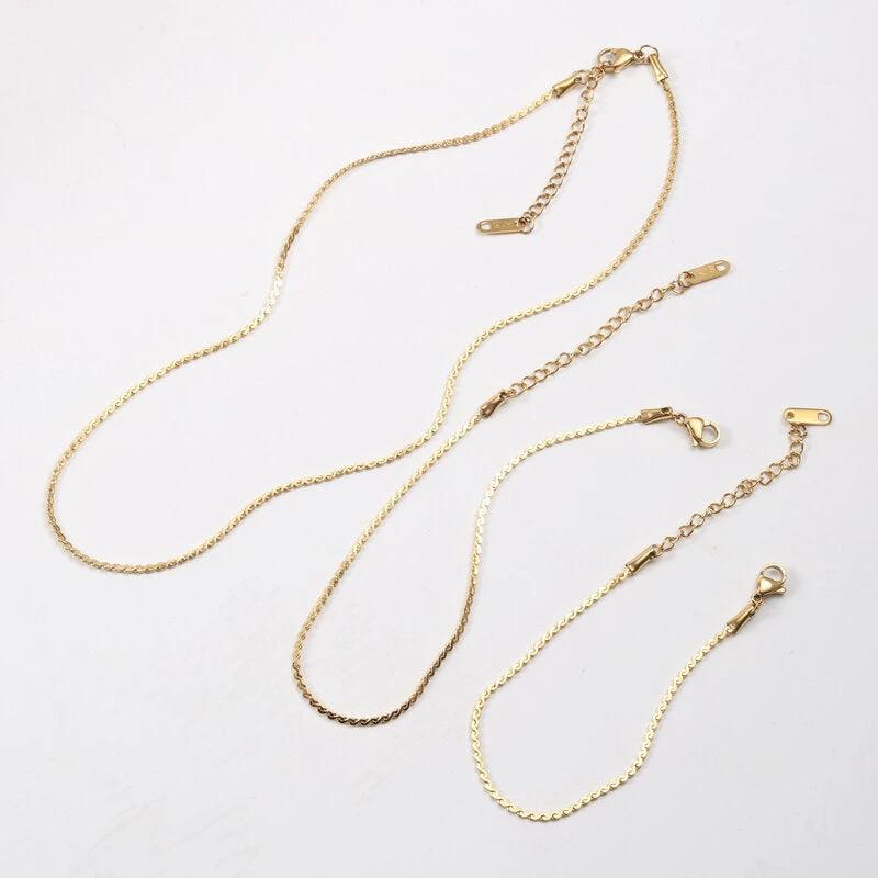 Titanium Steel Gold Plated Necklace Anklet Bracelets set by GJG Denim
