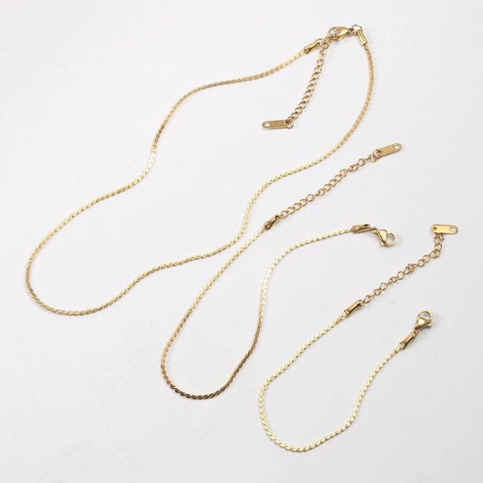 Titanium Steel Gold Plated Necklace Anklet Bracelets set by GJG Denim